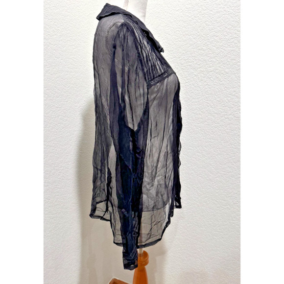 April Cornell Sheer Black Button Up Blouse Top Lace Trim Fairy Whimsigoth XL - Picture 5 of 8